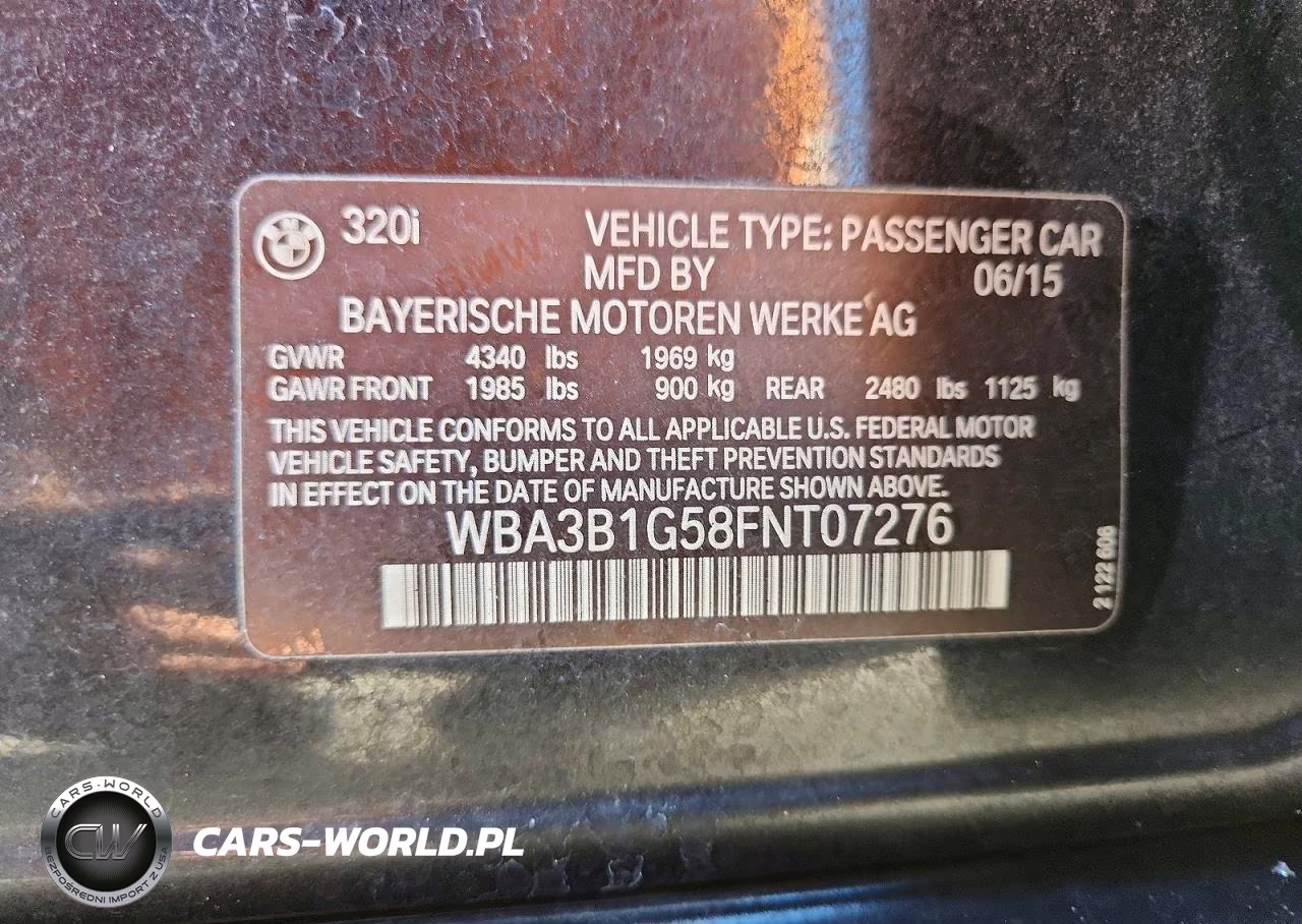 2015 BMW 320 I VIN:WBA3B1G58FNT07276 - 13