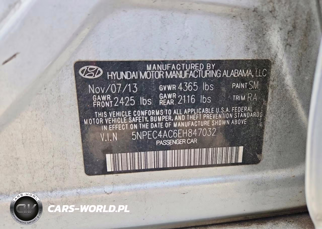 2014 Hyundai Sonata Se VIN:5NPEC4AC6EH847032 - 12