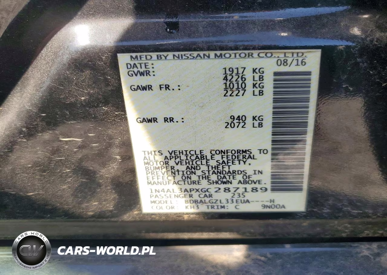 2016 Nissan Altima 2.5 S VIN:1N4AL3APXGC287189 - 12