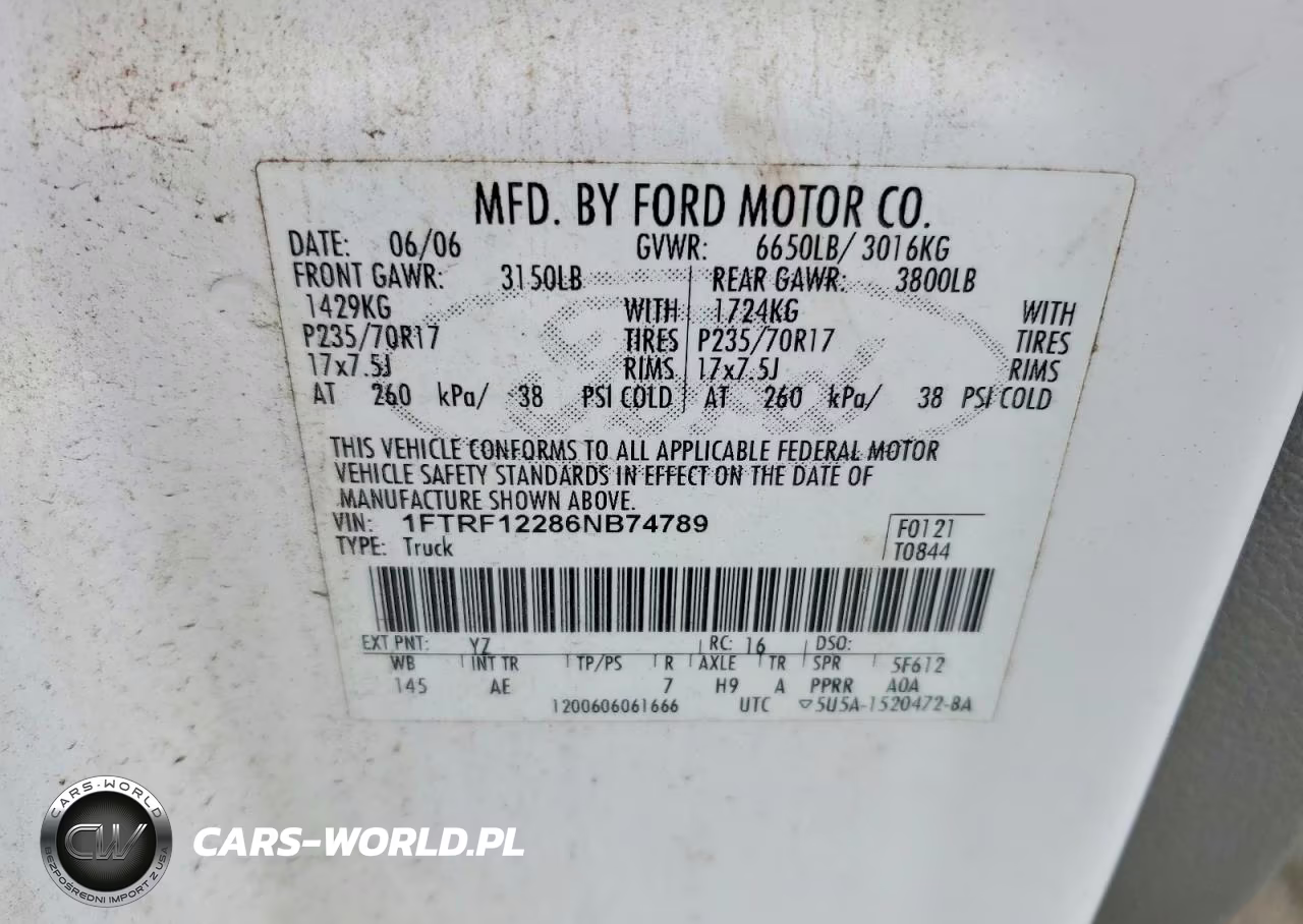 2006 Ford F150 VIN:1FTRF12286NB74789 - 12