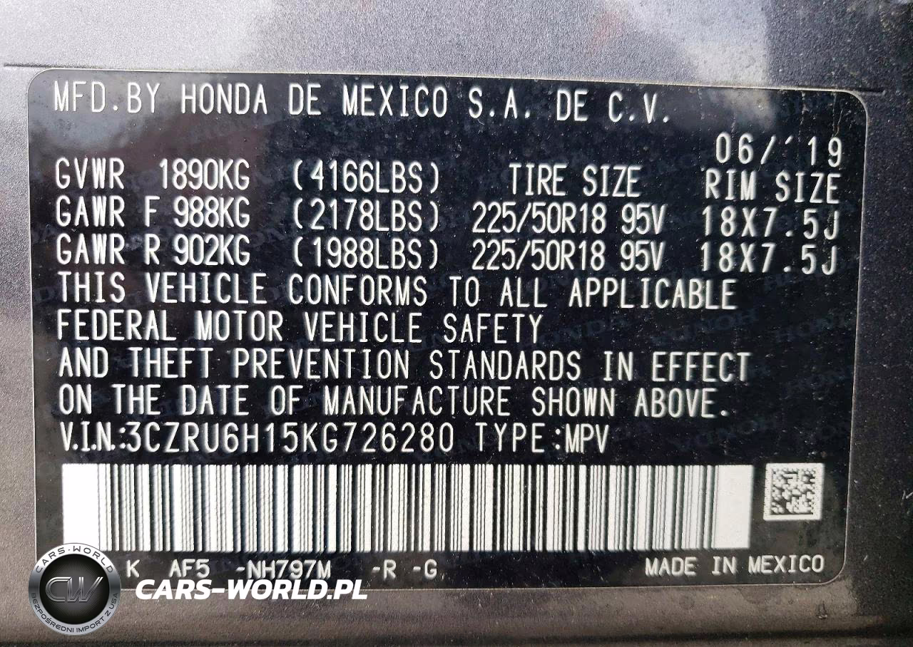 2019 Honda Hr-V Sport VIN:3CZRU6H15KG726280 - 12