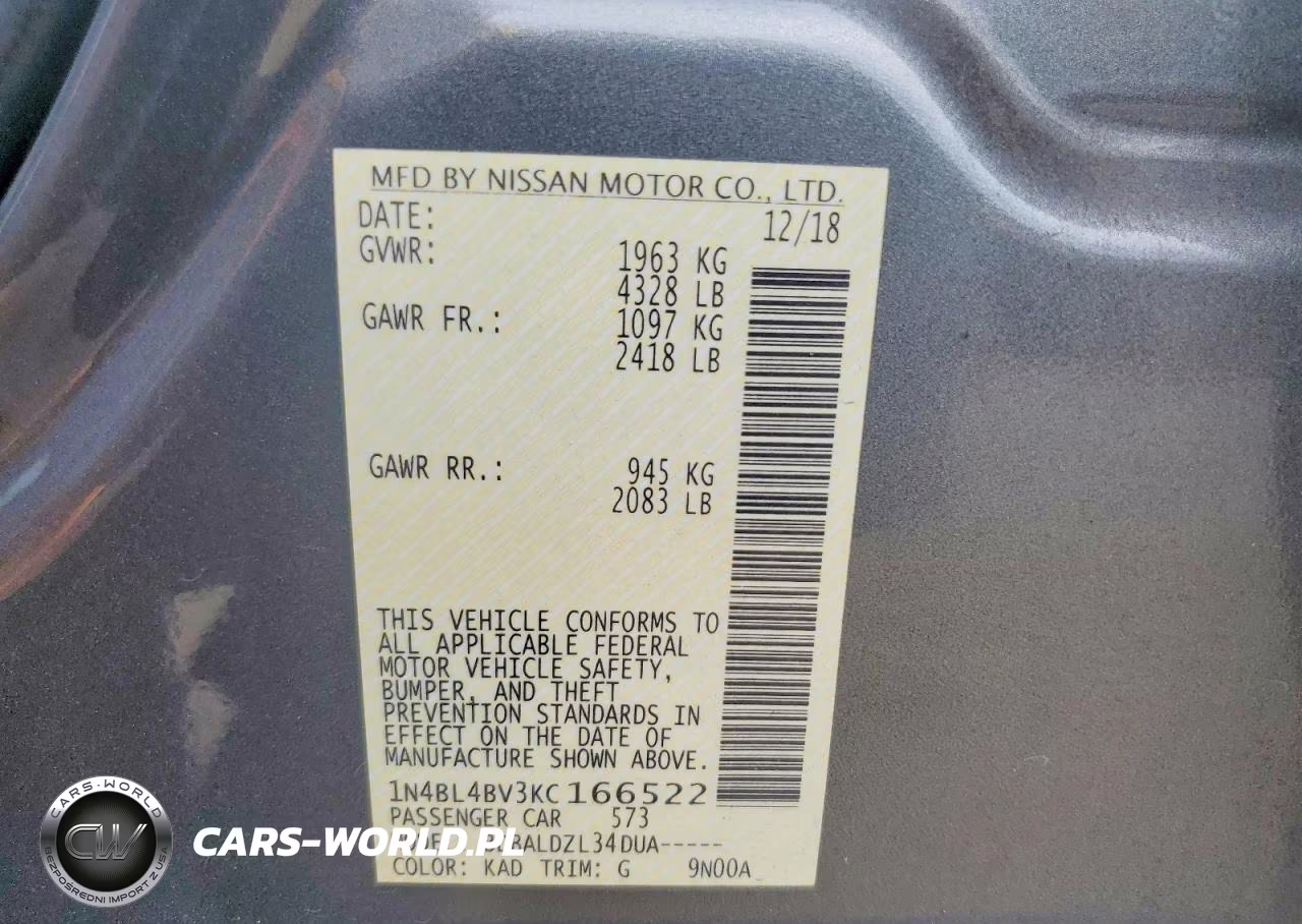 2019 Nissan Altima S VIN:1N4BL4BV3KC166522 - 13