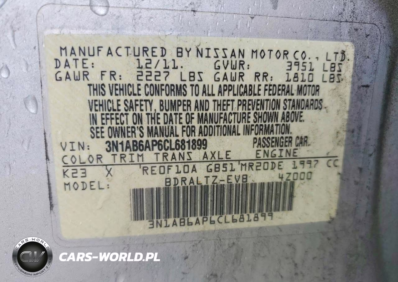 2012 Nissan Sentra 2.0 VIN:3N1AB6AP6CL681899 - 12