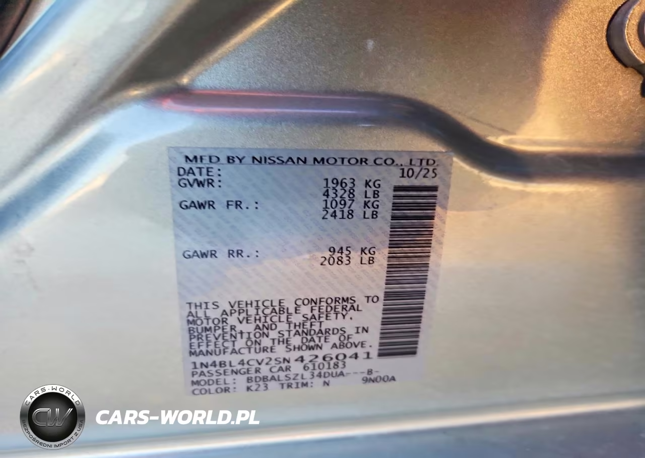 2025 Nissan Altima Sr VIN:1N4BL4CV2SN426041 - 13