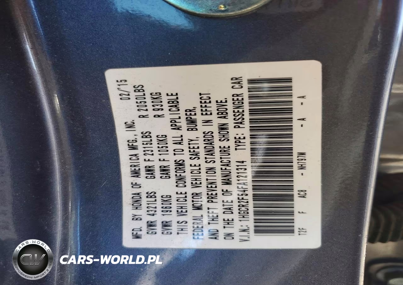 2015 Honda Accord Sport VIN:1HGCR2F54FA121314 - 12