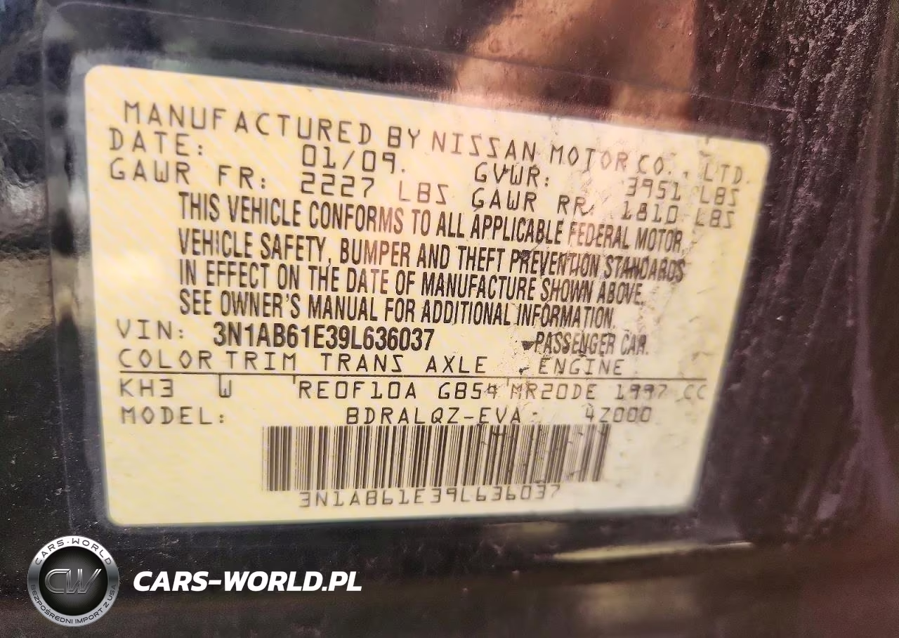 2009 Nissan Sentra 2.0 VIN:3N1AB61E39L636037 - 12