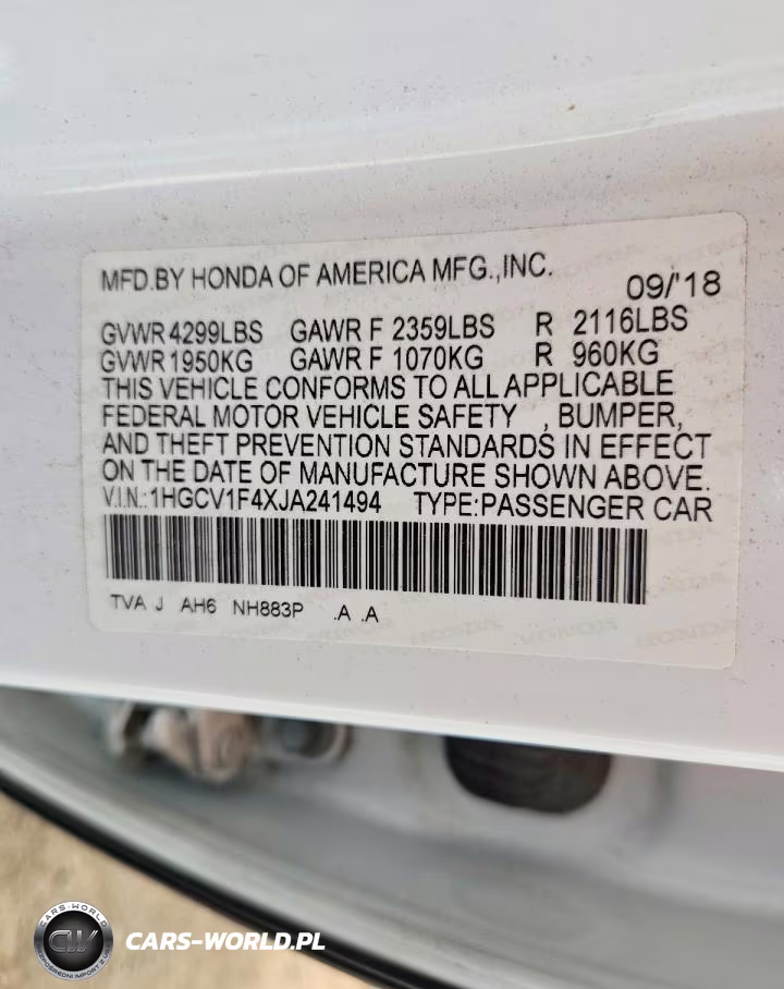 2018 Honda Accord Ex VIN:1HGCV1F4XJA241494 - 12