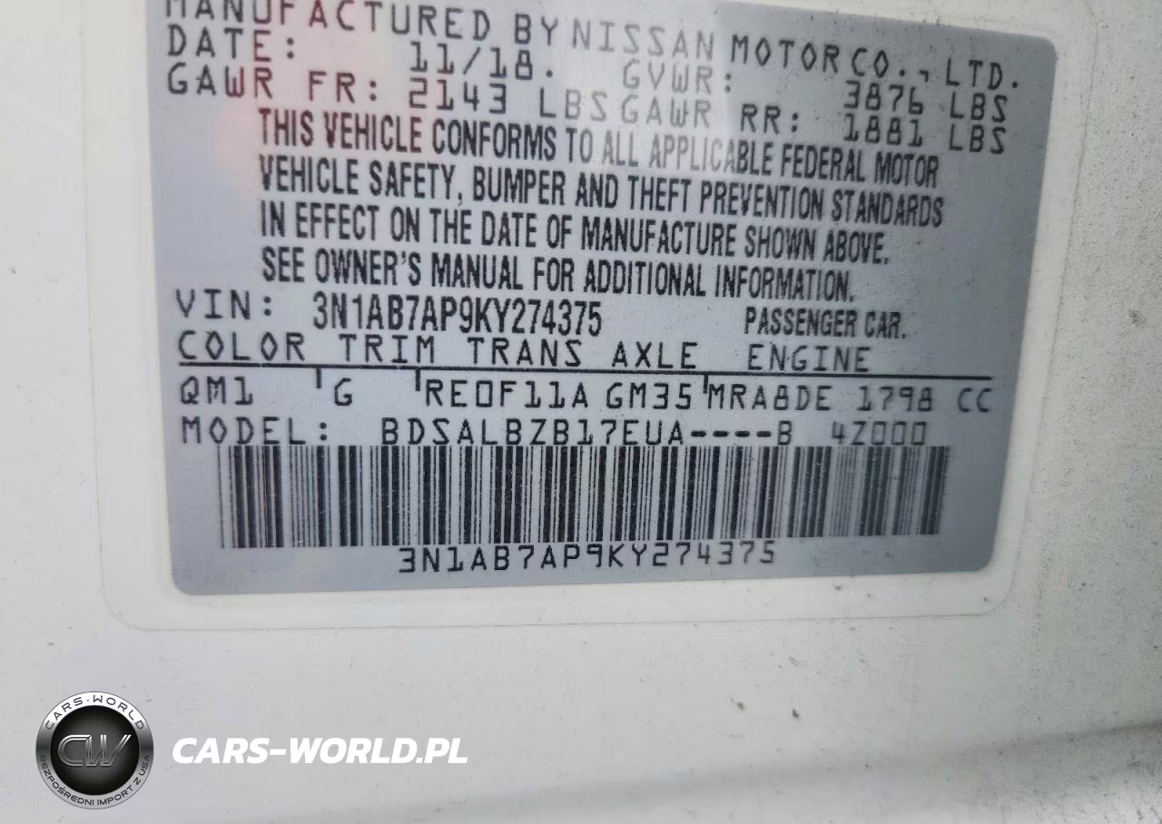2019 Nissan Sentra S VIN:3N1AB7AP9KY274375 - 13