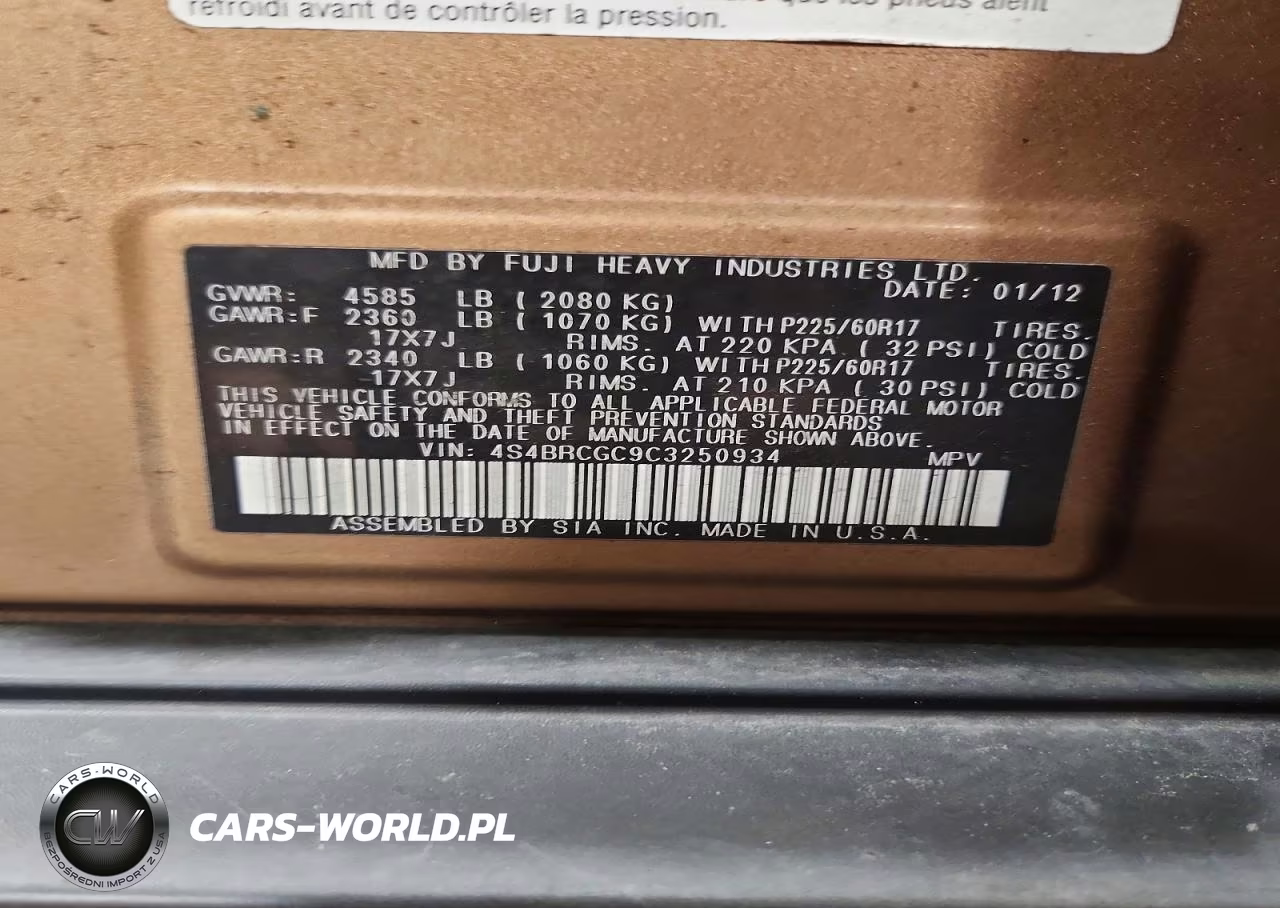 2012 Subaru Outback 2.5I Premium VIN:4S4BRCGC9C3250934 - 14