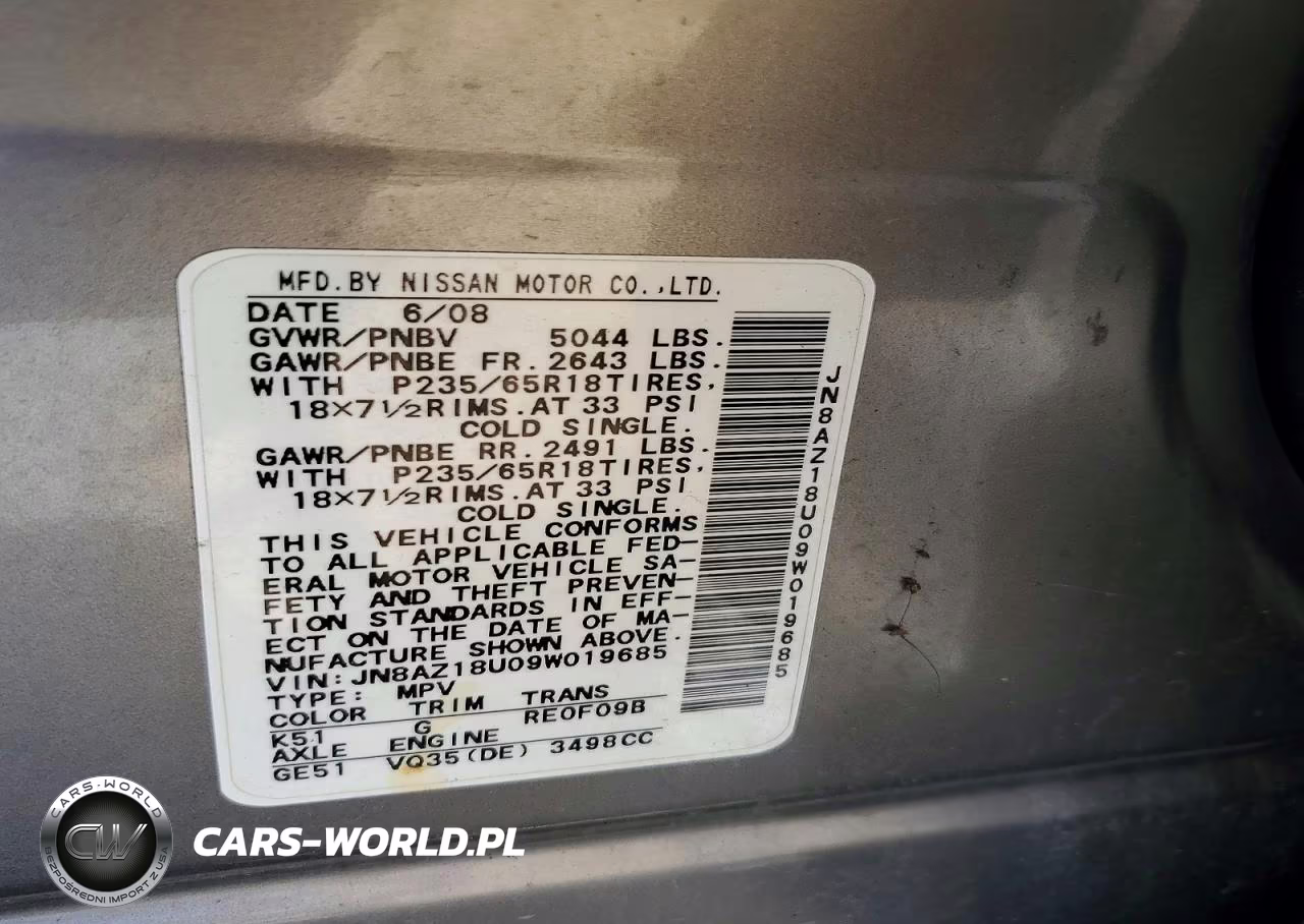 2009 Nissan Murano S VIN:JN8AZ18U09W019685 - 13