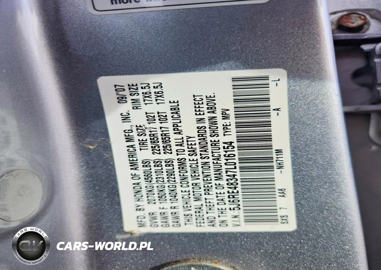 2007 Honda Cr-V Lx VIN:5J6RE48347L016154 - 12