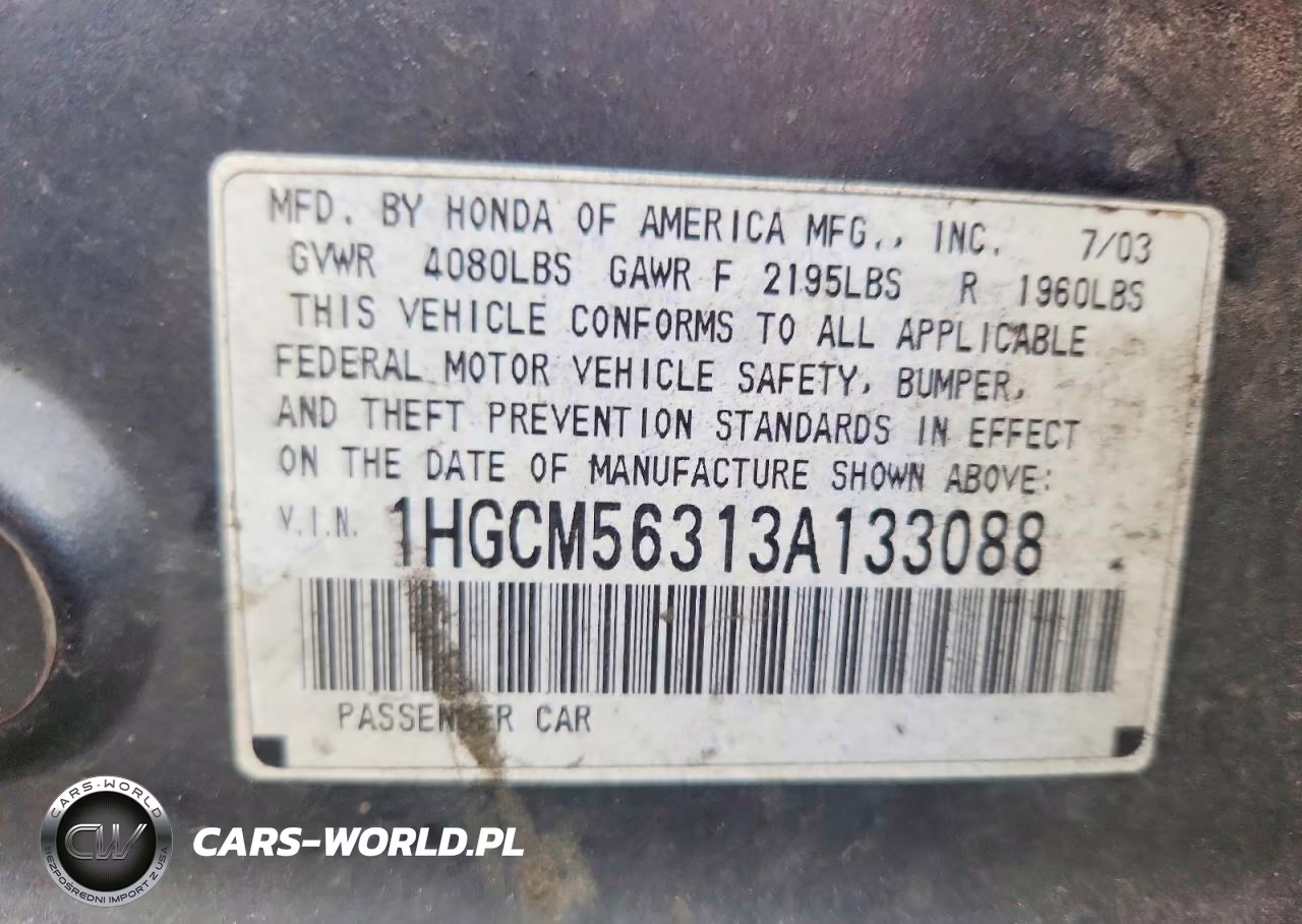 2003 Honda Accord Lx VIN:1HGCM56313A133088 - 12