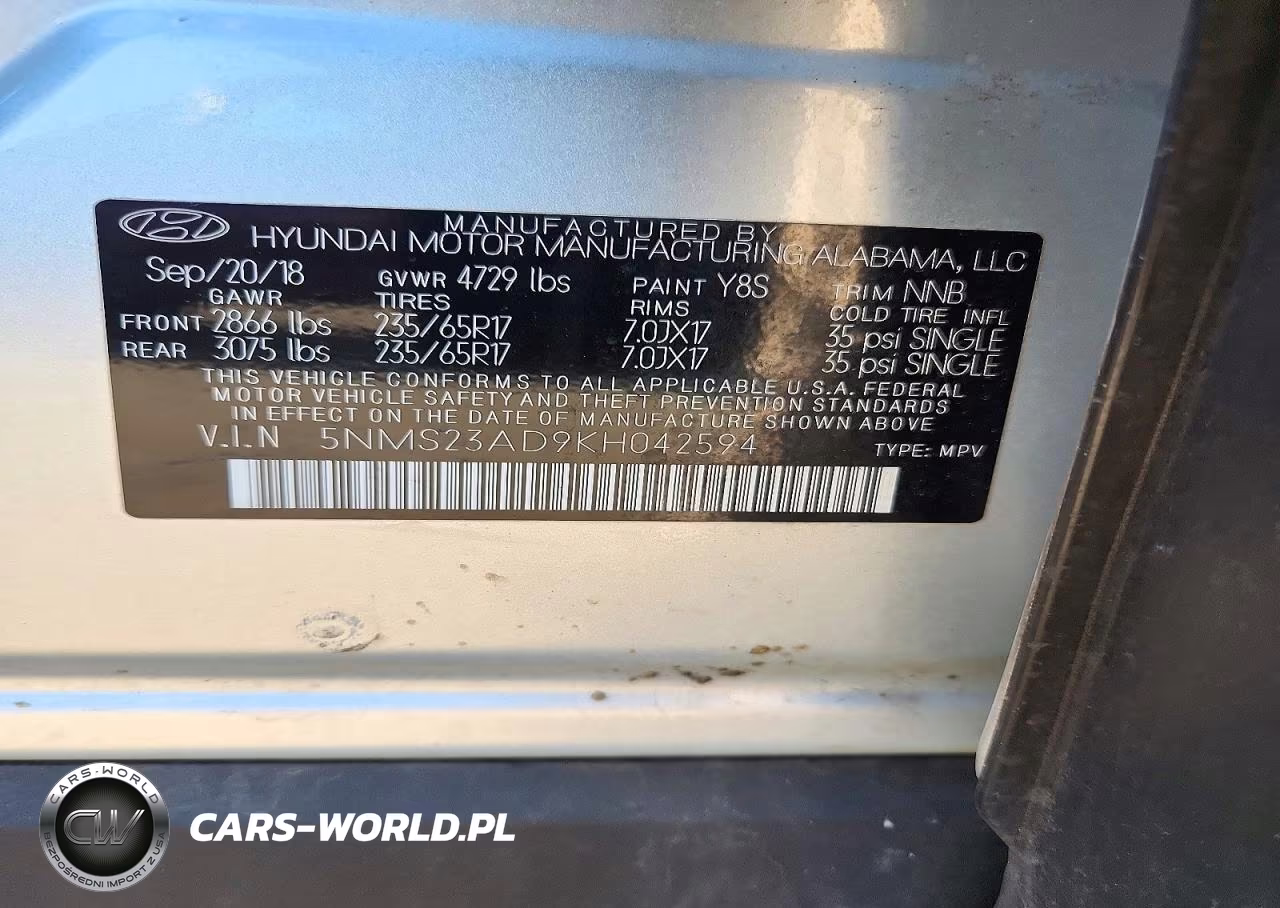 2019 Hyundai Santa Fe Se VIN:5NMS23AD9KH042594 - 13
