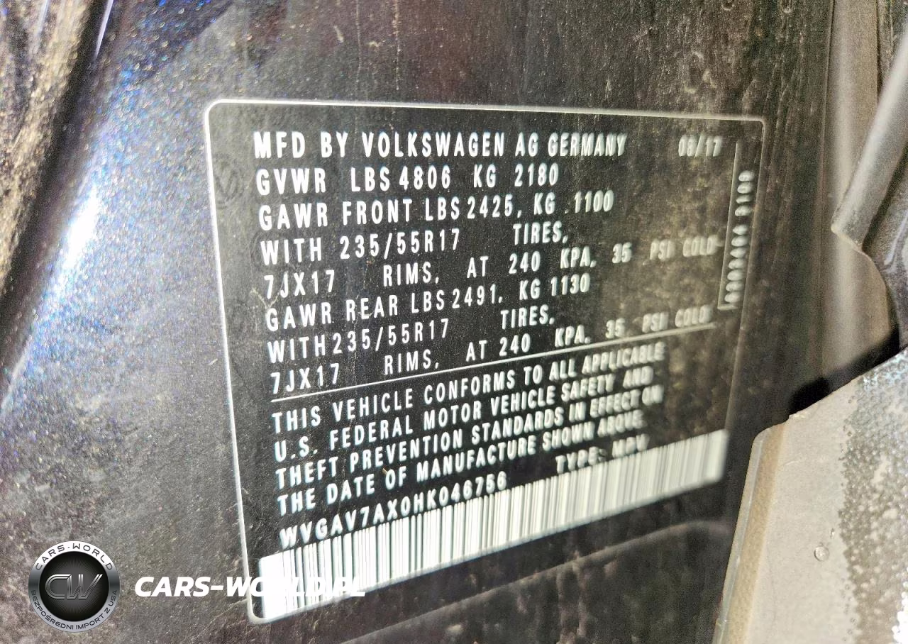 2017 Volkswagen Tiguan S VIN:WVGAV7AX0HK046756 - 14