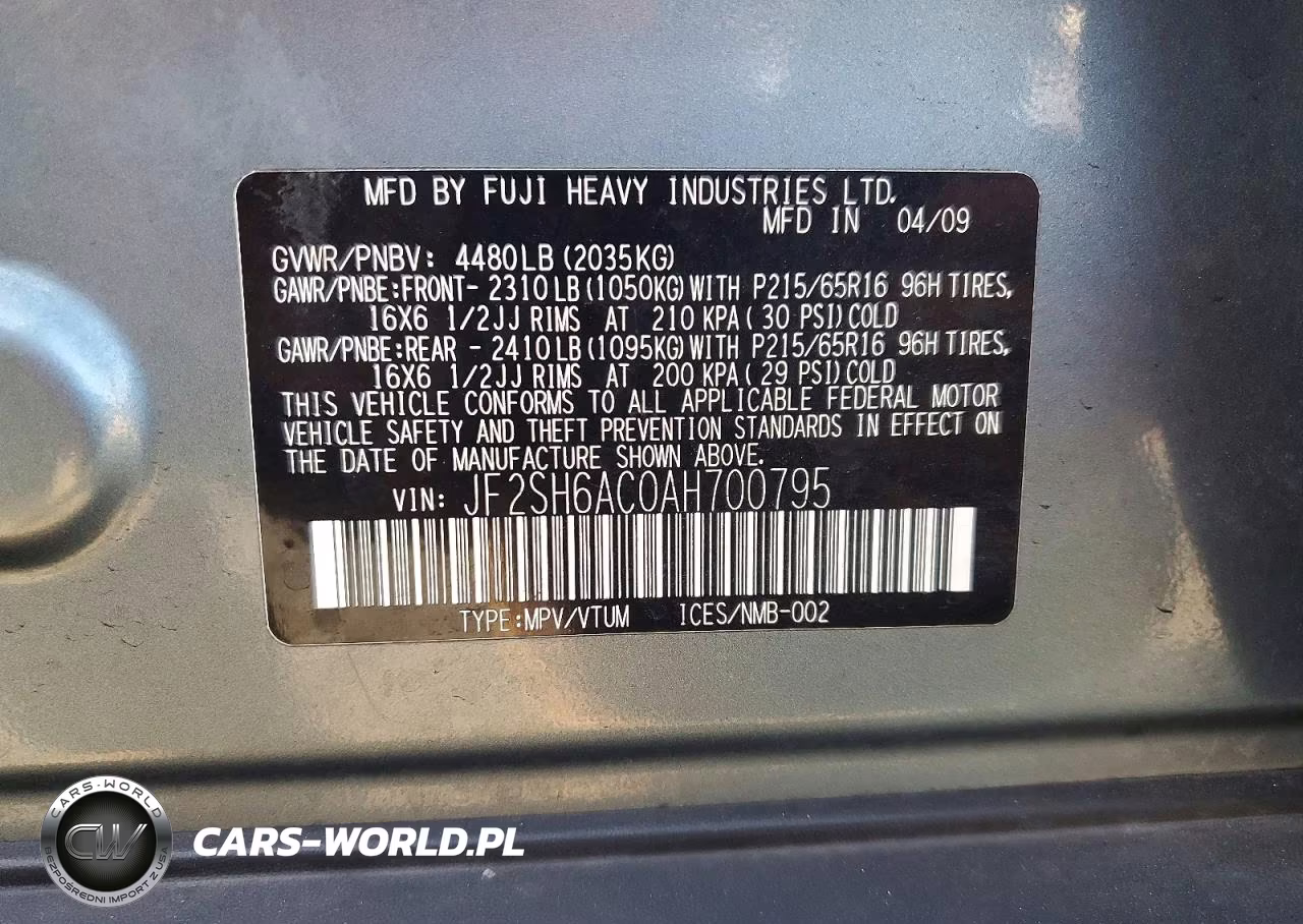 2010 Subaru Forester 2.5X VIN:JF2SH6AC0AH700795 - 13