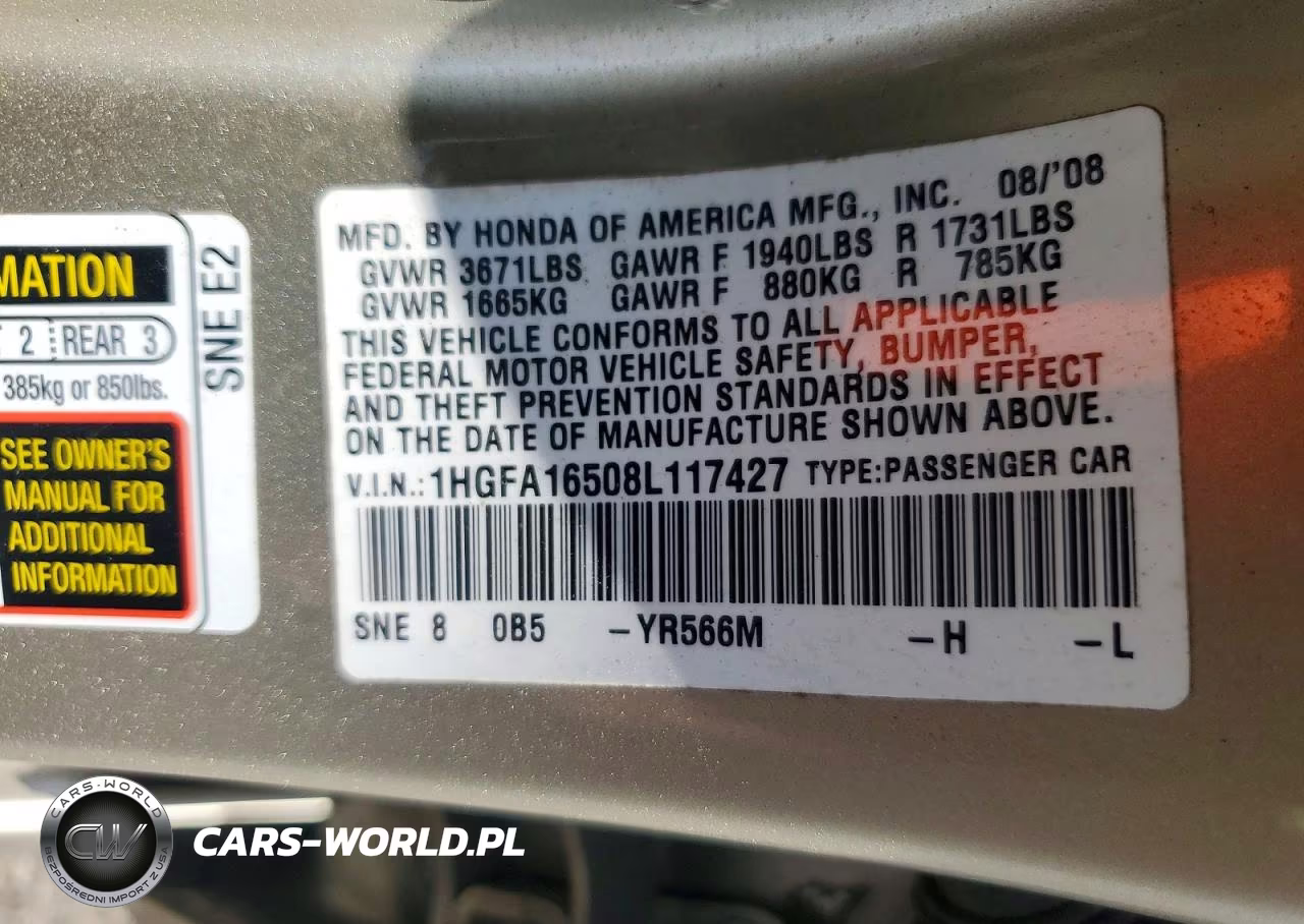 2008 Honda Civic Lx VIN:1HGFA16508L117427 - 12