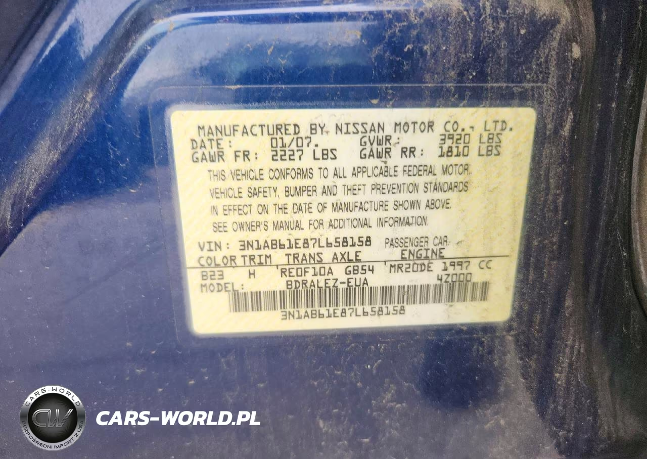2007 Nissan Sentra 2.0 VIN:3N1AB61E87L658158 - 12
