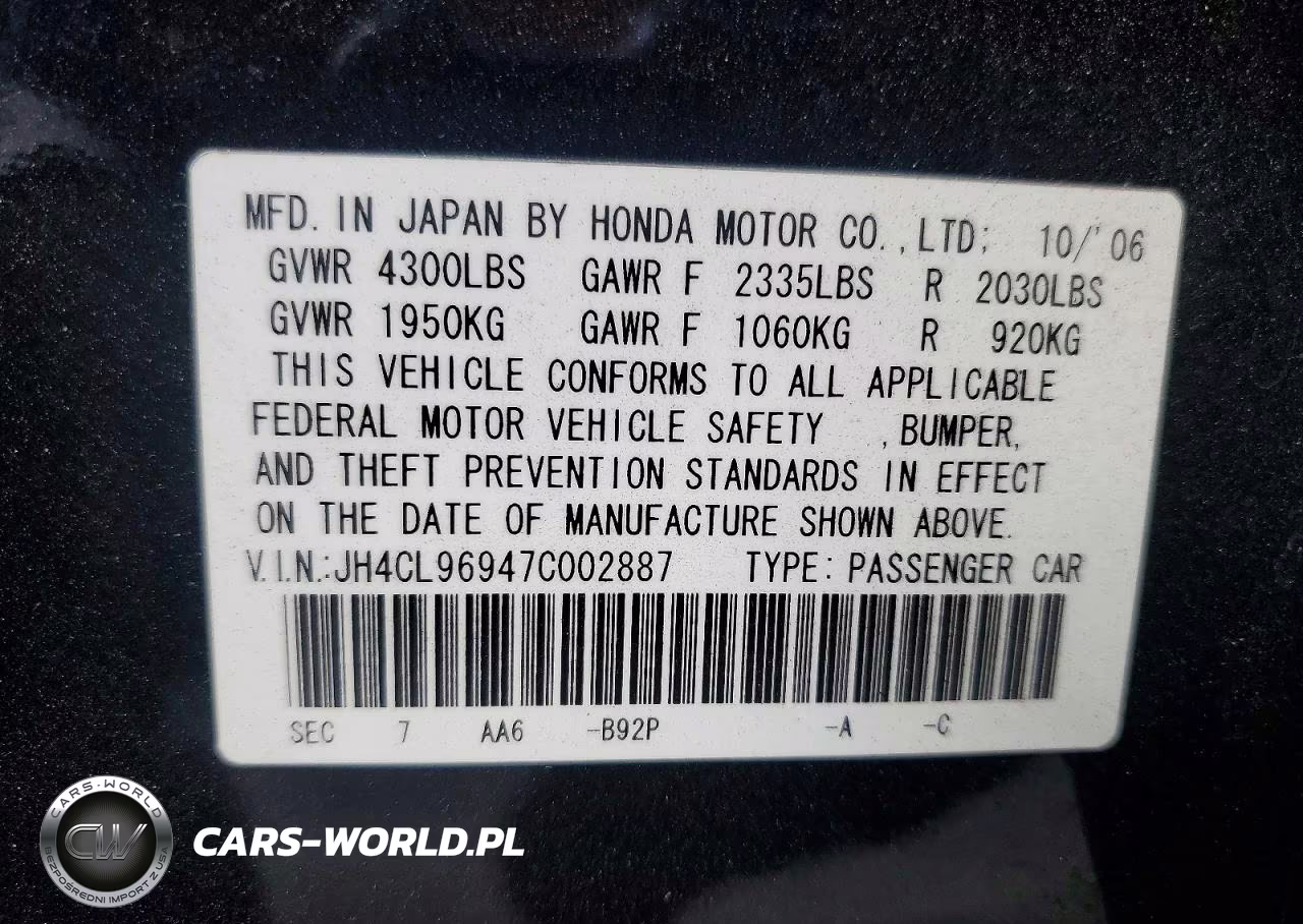 2007 Acura Tsx VIN:JH4CL96947C002887 - 12