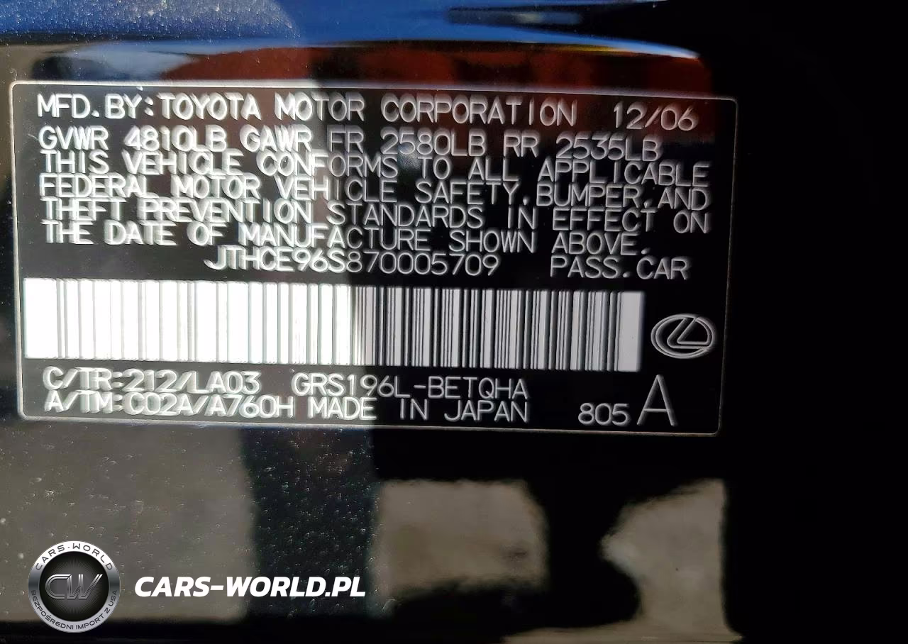 2007 Lexus Gs 350 VIN:JTHCE96S870005709 - 12