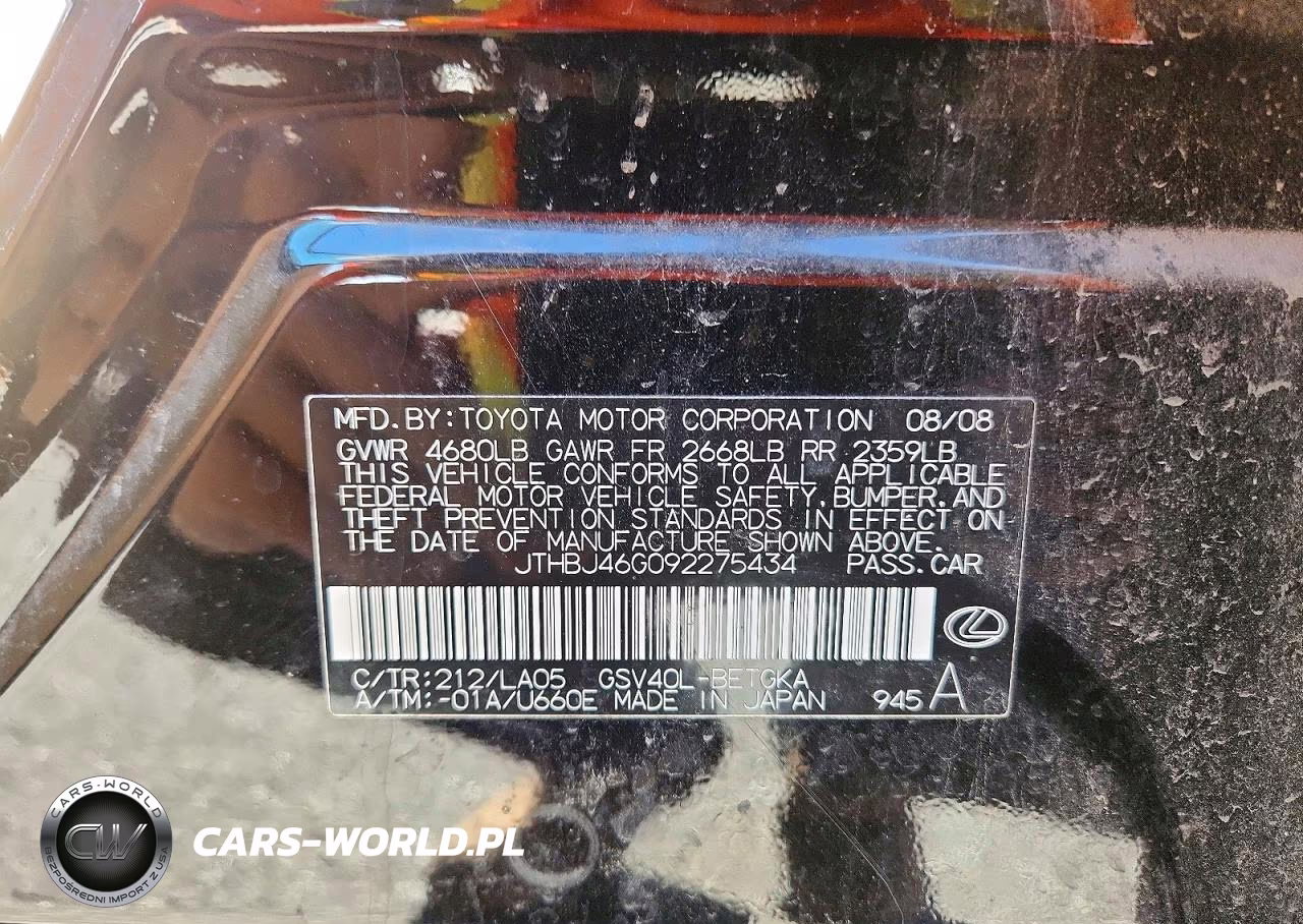 2009 Lexus Es 350 VIN:JTHBJ46G092275434 - 12