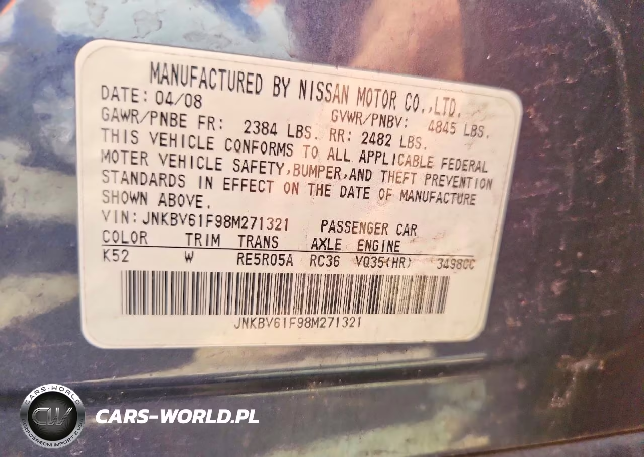 2008 Infiniti G35 X VIN:JNKBV61F98M271321 - 12