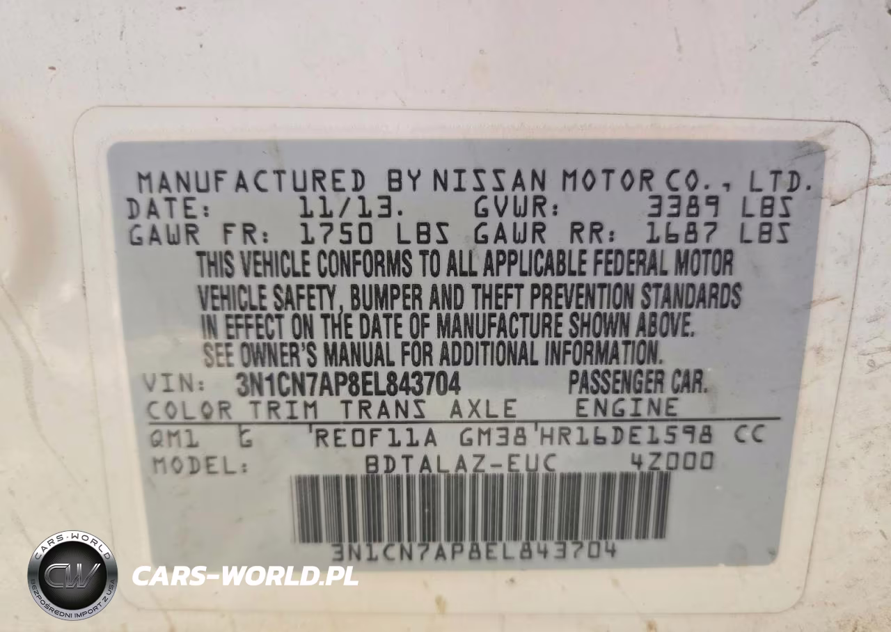 2014 Nissan Versa 1.6 S Plus VIN:3N1CN7AP8EL843704 - 12