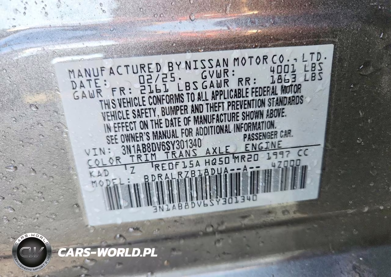 2025 Nissan Sentra Sr VIN:3N1AB8DV6SY301340 - 12