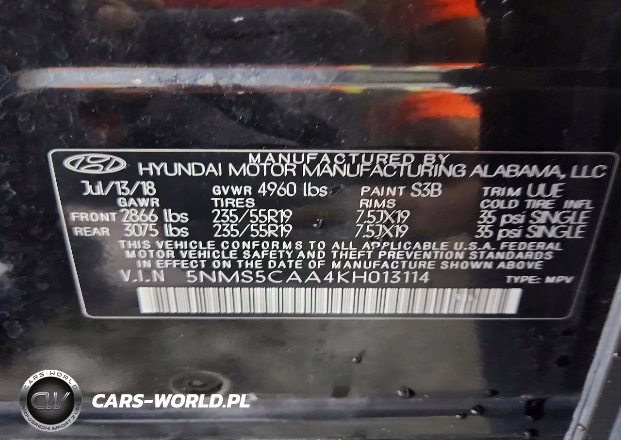2019 Hyundai Santa Fe Limited 2.0T VIN:5NMS5CAA4KH013114 - 13