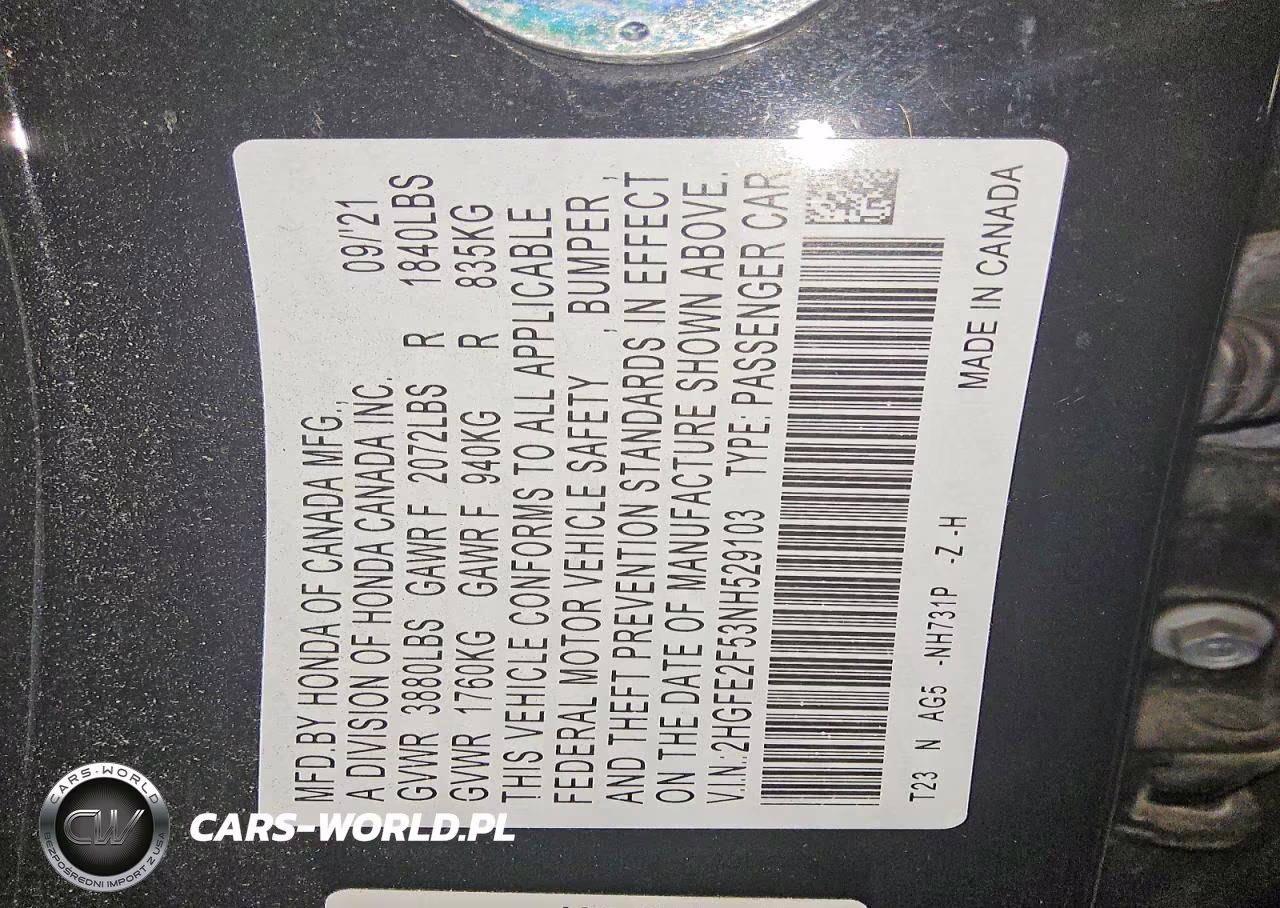 2022 Honda Civic Sport VIN:2HGFE2F53NH529103 - 12