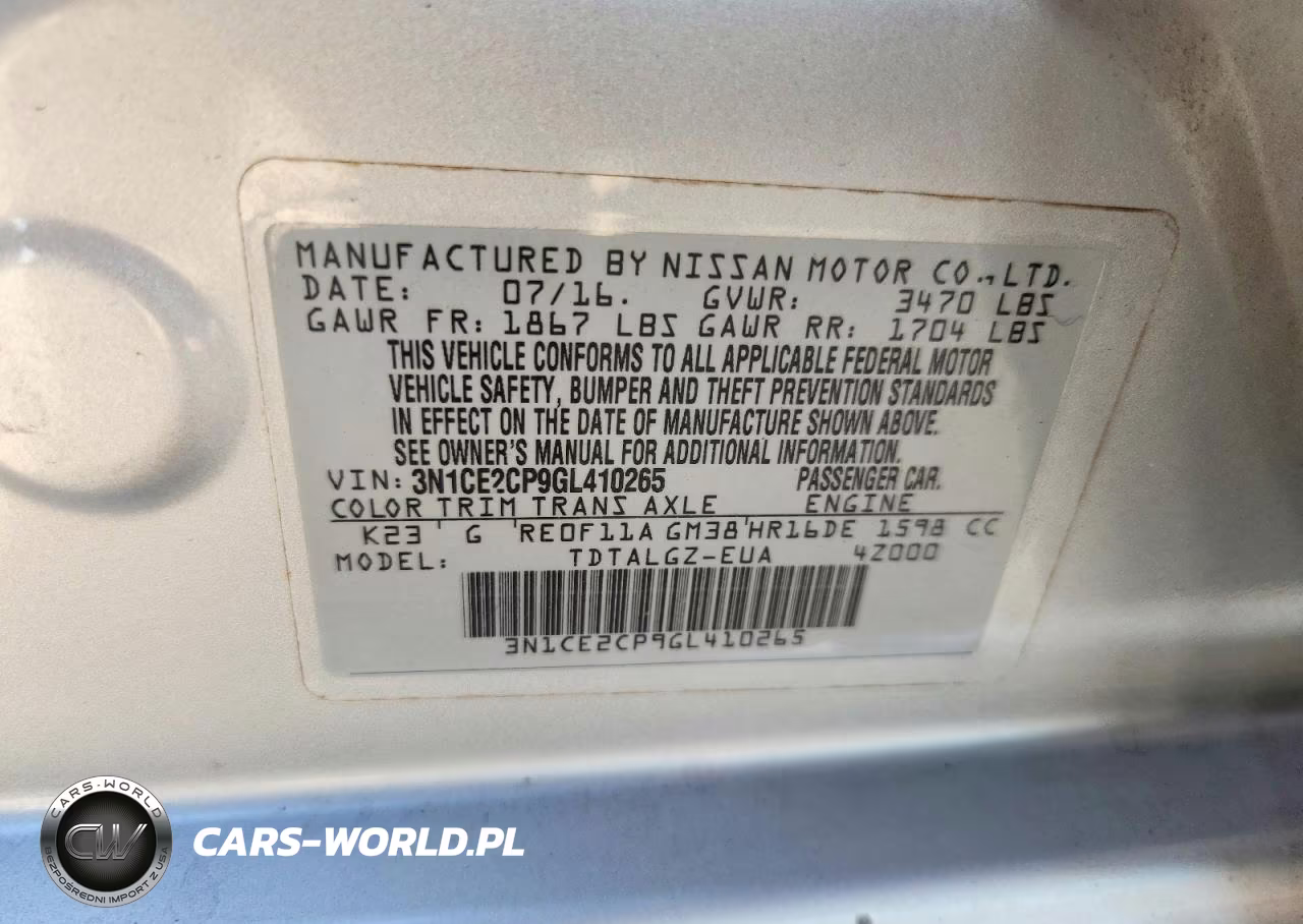 2016 Nissan Versa Note Sr VIN:3N1CE2CP9GL410265 - 13