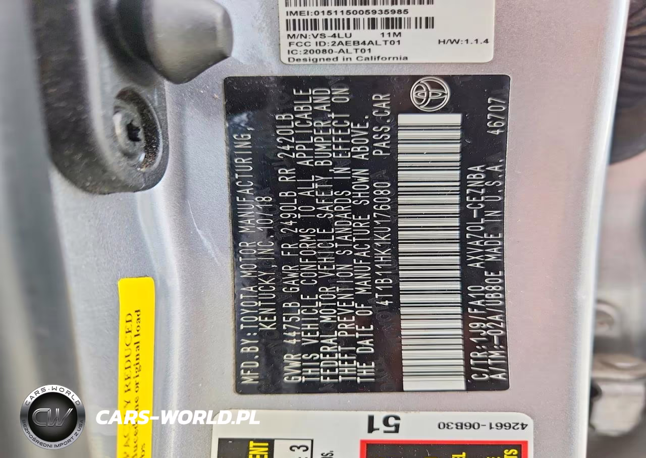 2019 Toyota Camry Le VIN:4T1B11HK1KU176080 - 12