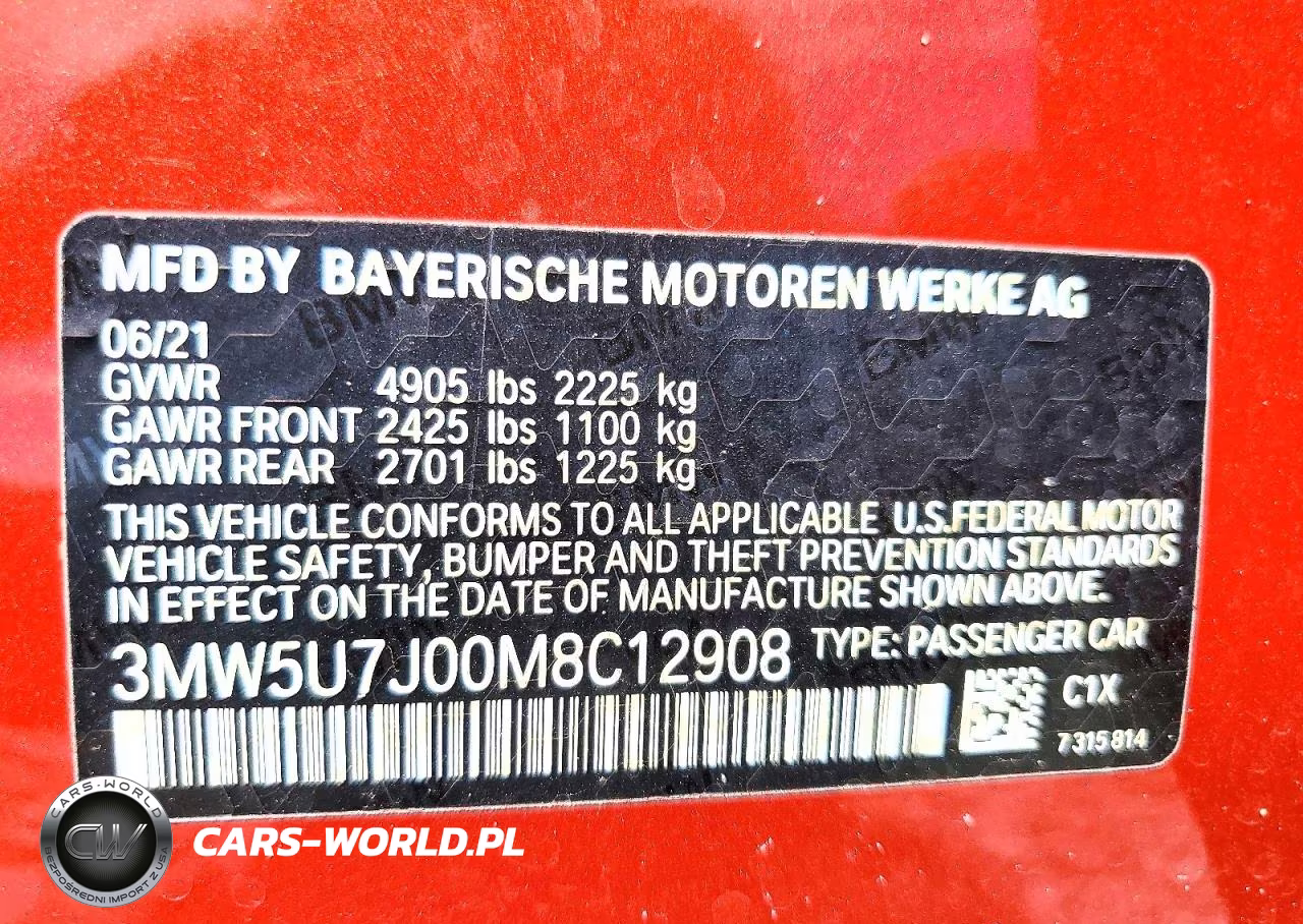 2021 BMW M340I VIN:3MW5U7J00M8C12908 - 12