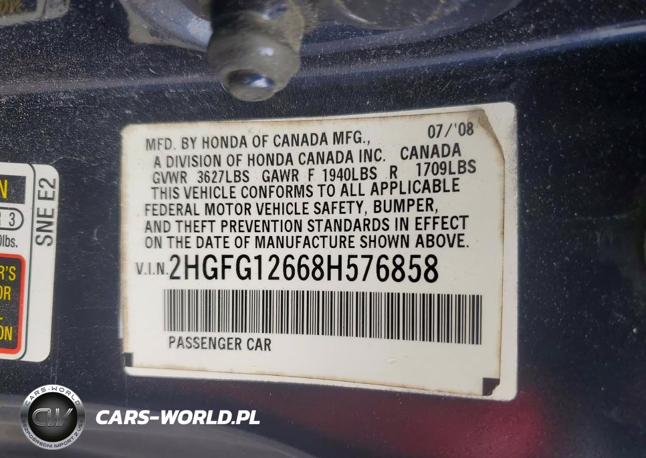2008 Honda Civic Lx VIN:2HGFG12668H576858 - 13