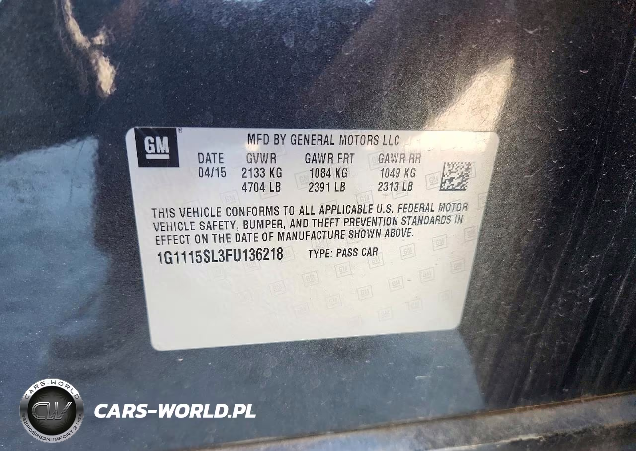 2015 Chevrolet Impala Lt VIN:1G1115SL3FU136218 - 12