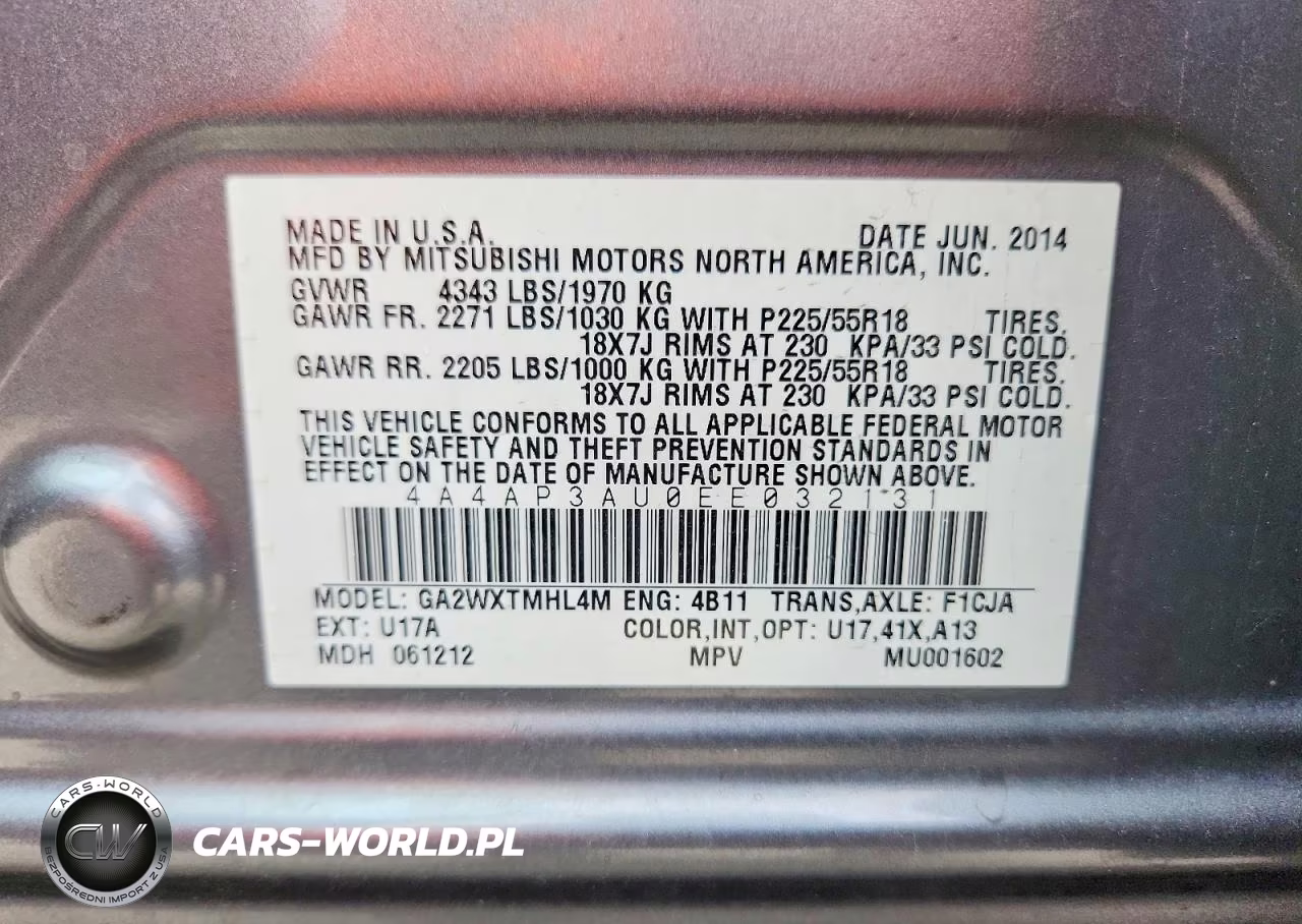 2014 Mitsubishi Outlander Sport Es VIN:4A4AP3AU0EE032131 - 14