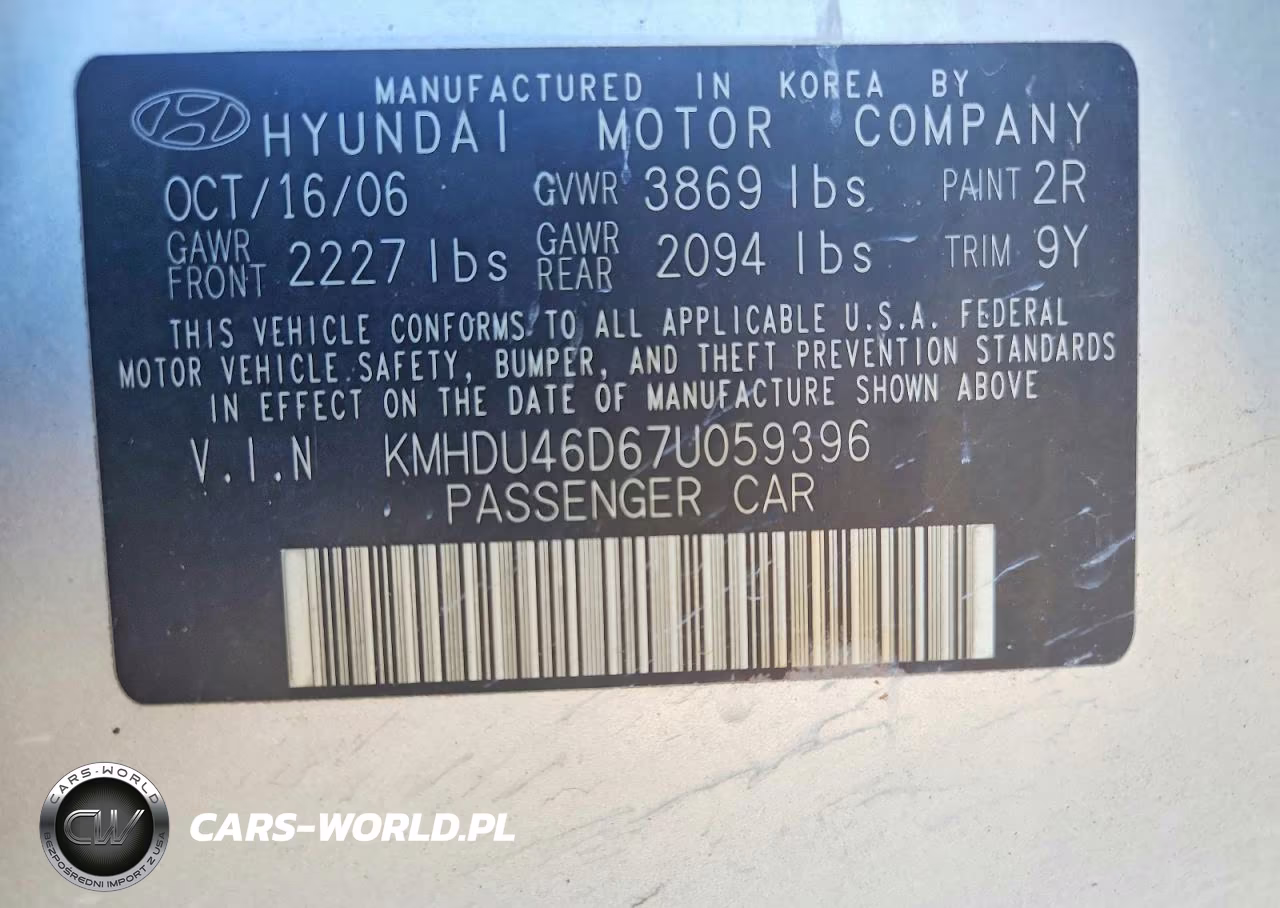 2007 Hyundai Elantra Gls VIN:KMHDU46D67U059396 - 12