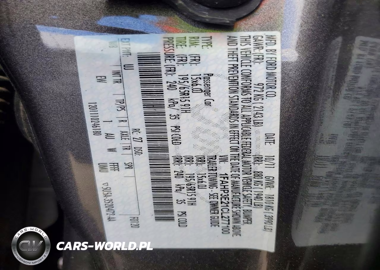 2012 Ford Focus S VIN:1FAHP3E21CL277100 - 12