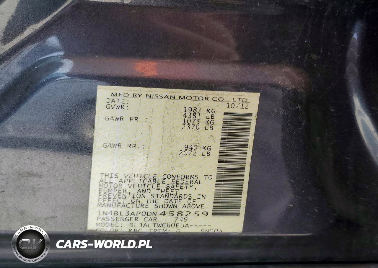 2013 Nissan Altima 3.5 S VIN:1N4BL3AP0DN458259 - 12