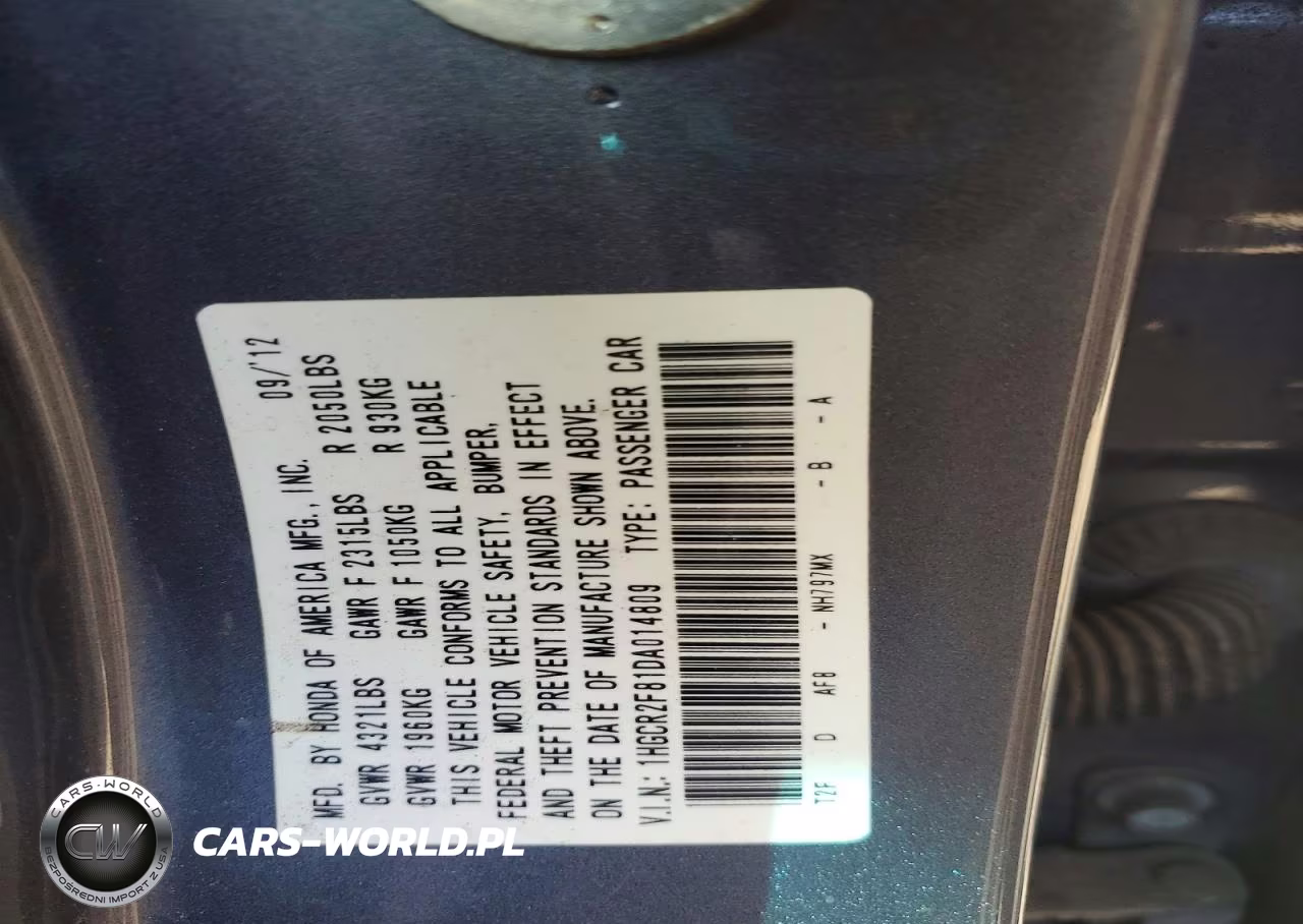 2013 Honda Accord Exl VIN:1HGCR2F81DA014809 - 12