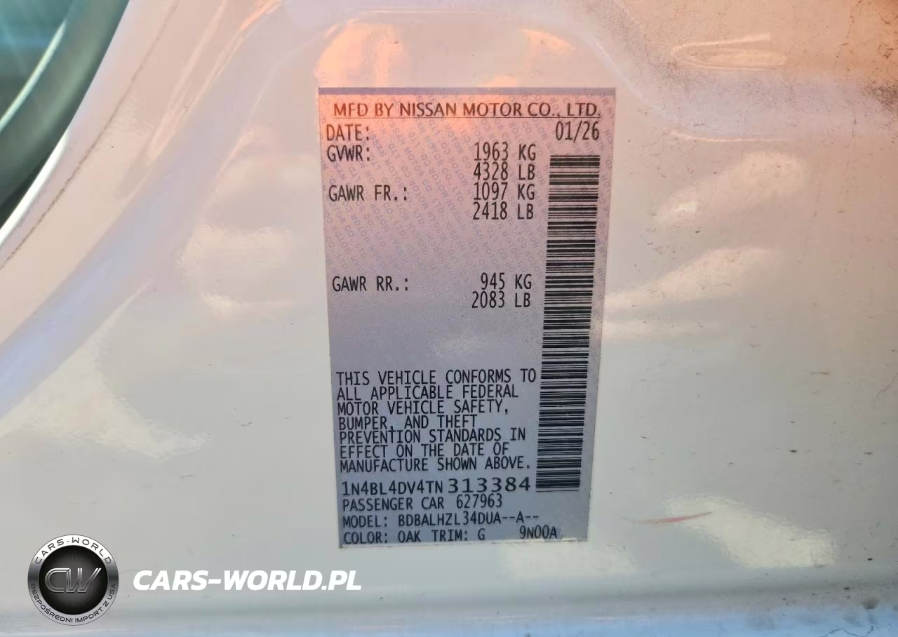2026 Nissan Altima Sv VIN:1N4BL4DV4TN313384 - 12