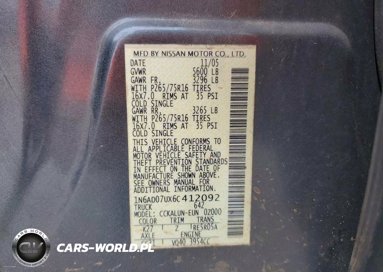2006 Nissan Frontier Se VIN:1N6AD07UX6C412092 - 12