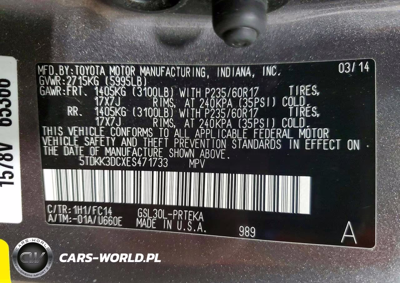 2014 Toyota Sienna Le VIN:5TDKK3DCXES471733 - 14
