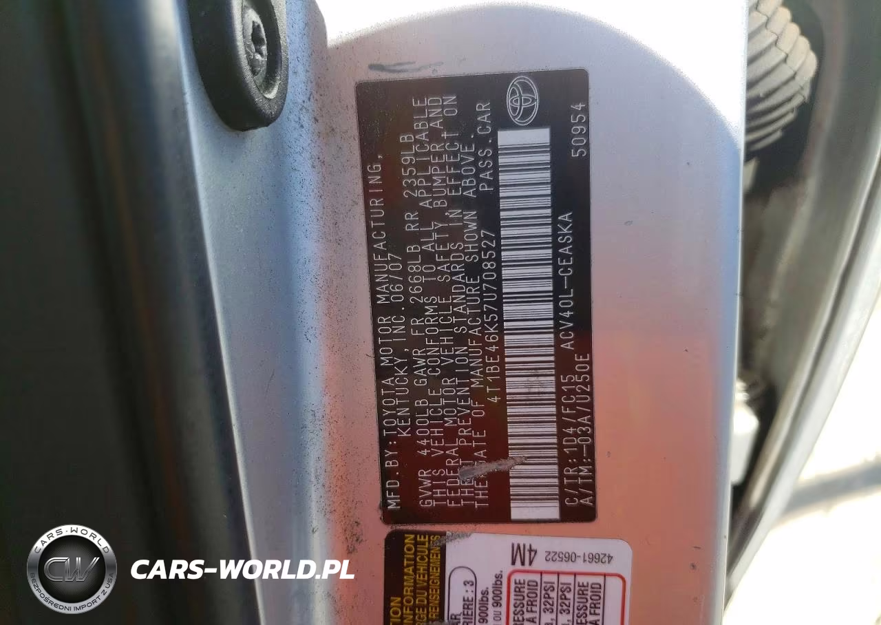 2007 Toyota Camry Se VIN:4T1BE46K57U708527 - 12