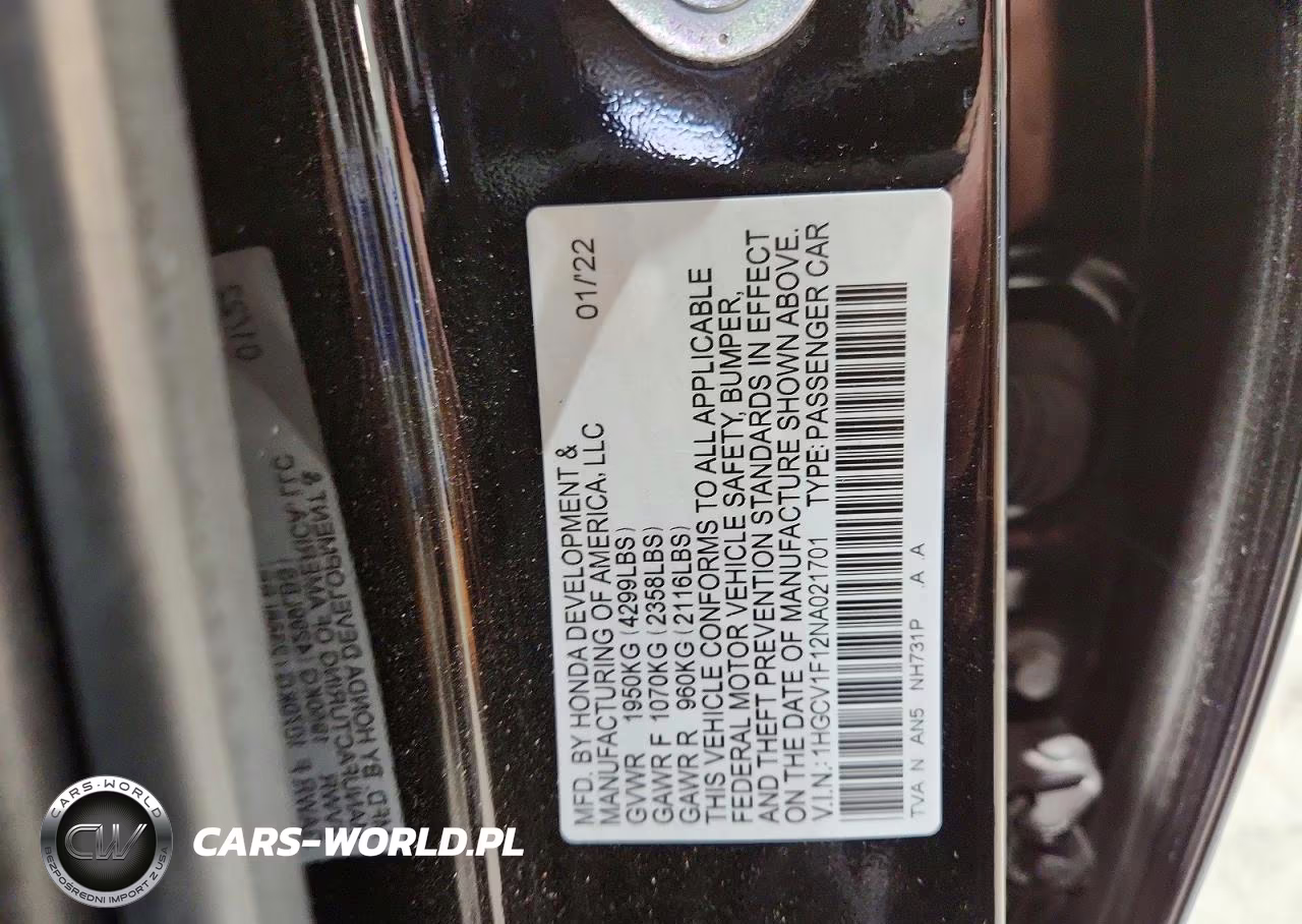 2022 Honda Accord Lx VIN:1HGCV1F12NA021701 - 12