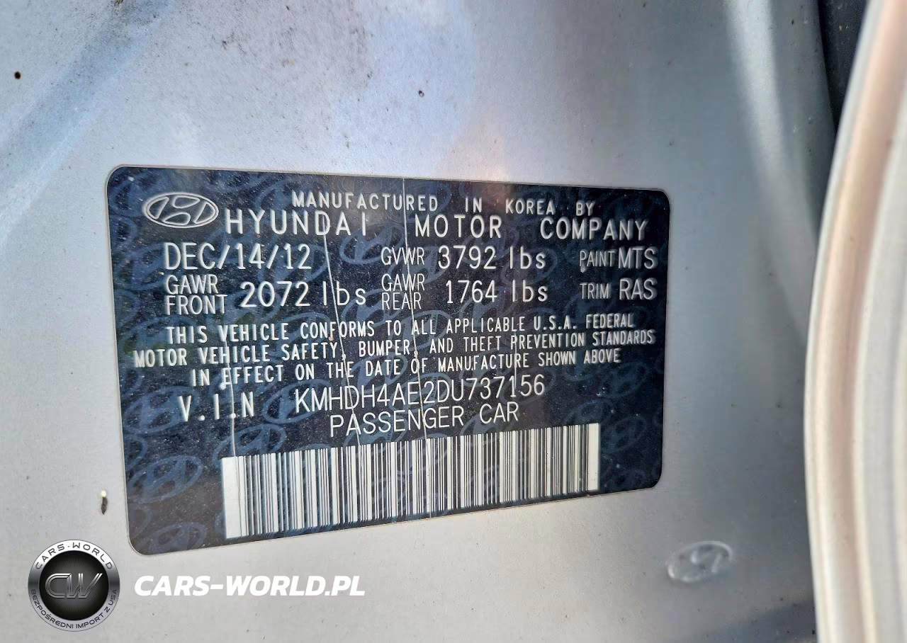 2013 Hyundai Elantra Gls VIN:KMHDH4AE2DU737156 - 12