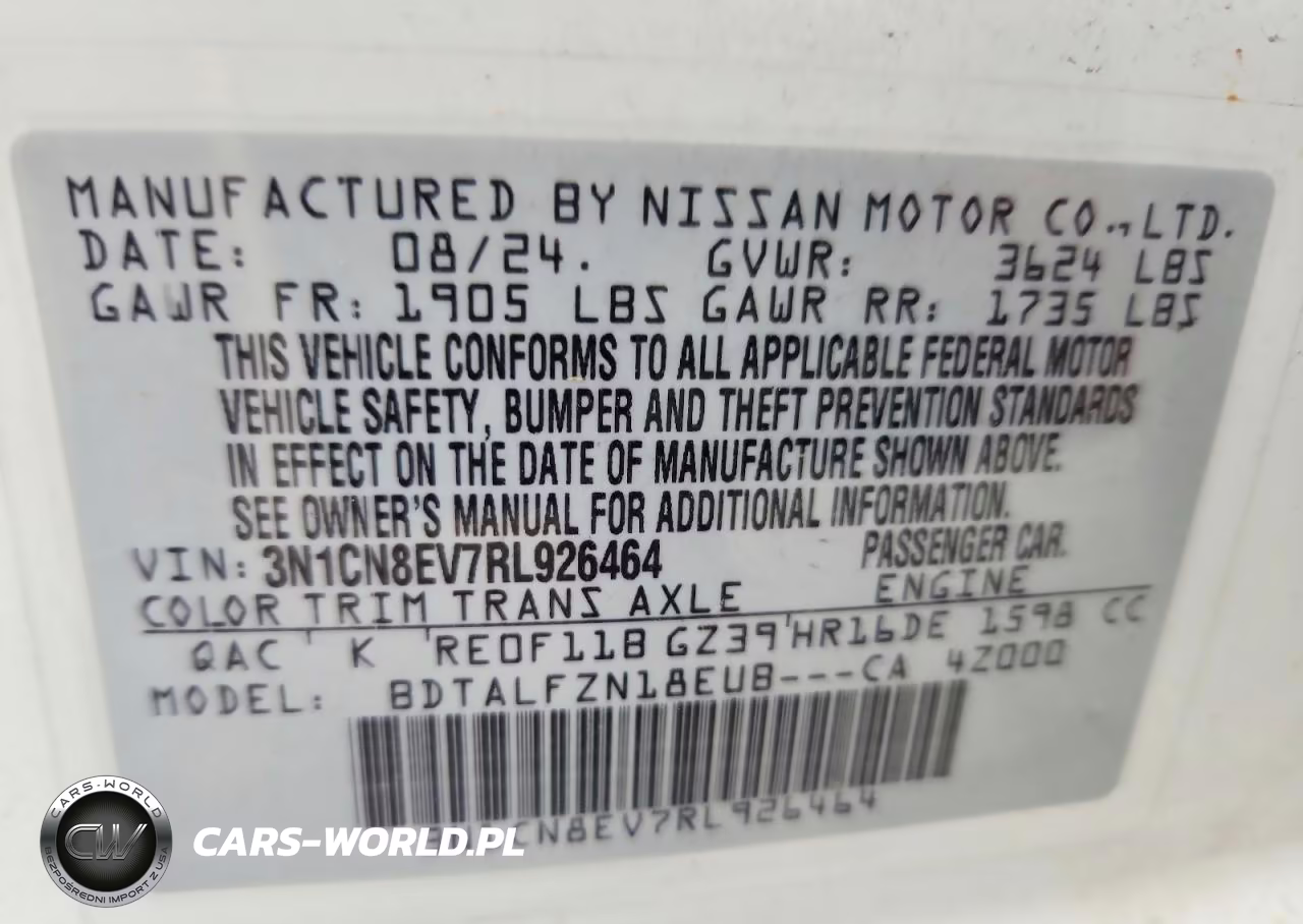 2024 Nissan Versa Sv VIN:3N1CN8EV7RL926464 - 12