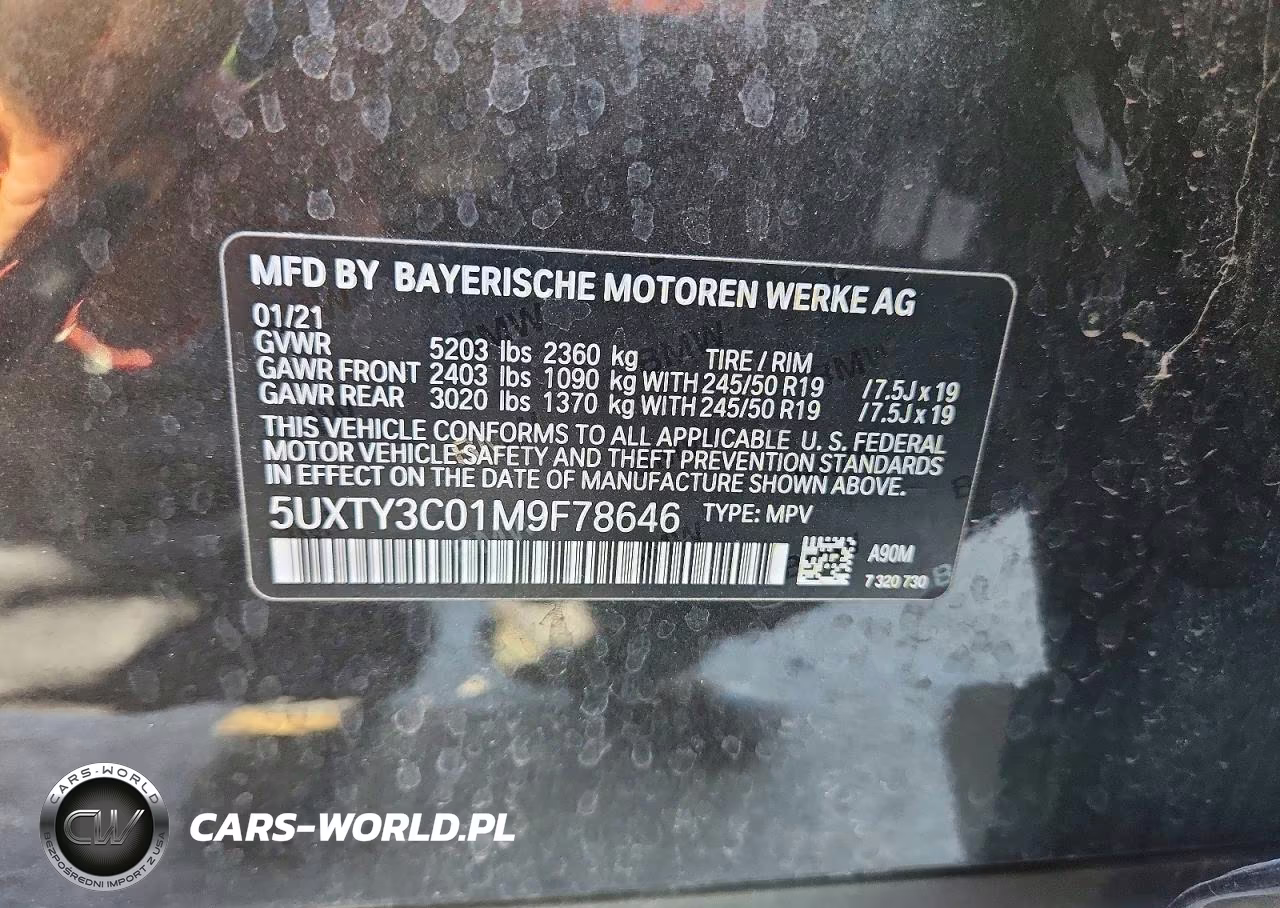 2021 BMW X3 Sdrive30I VIN:5UXTY3C01M9F78646 - 12