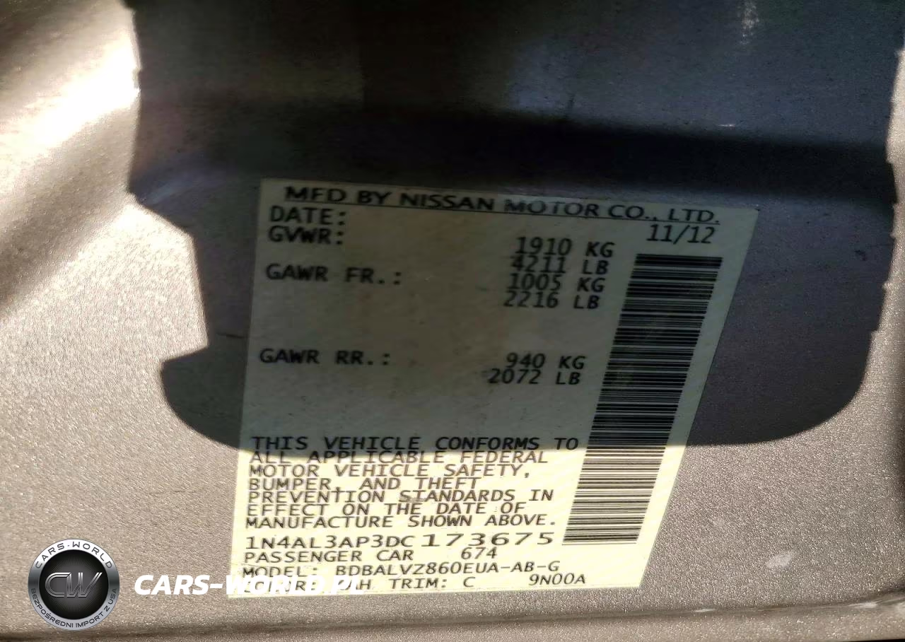 2013 Nissan Altima 2.5 VIN:1N4AL3AP3DC173675 - 12