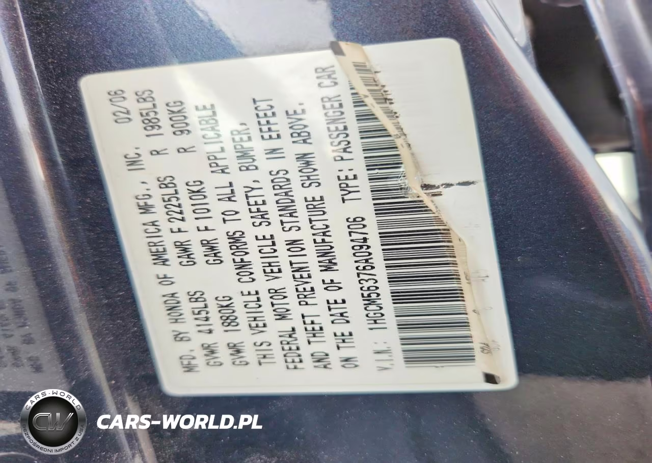 2006 Honda Accord Se VIN:1HGCM56376A094706 - 13