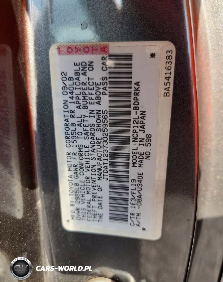 2003 Toyota Echo Base VIN:JTDAT123730259565 - 12
